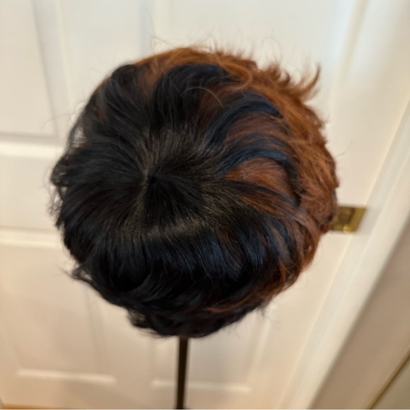 Pixie Cut Black with Brown #1B/33 Wig with Bangs Layered Wavy Human Hair It#AY - Picture 7 of 7